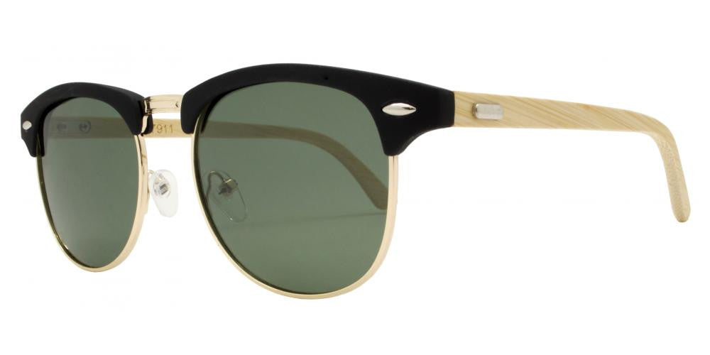 Wholesale - PL 7911 - Classic Half Frame Horn Rimmed Bamboo Polarized Sunglasses - Dynasol Eyewear