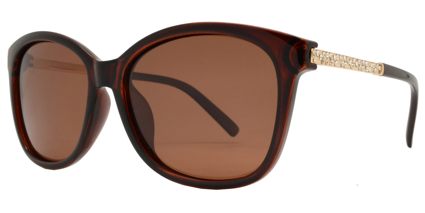 PL 8107 - Fashion Horn Rimmed with Rhinestone Temple Polarized Plastic Sunglasses