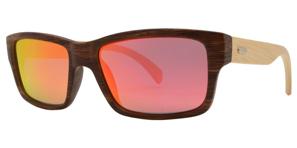 Wholesale - PL 2013 RVC - Polarized Bamboo Sport Rectangular with Color Mirror Lens Sunglasses - Dynasol Eyewear