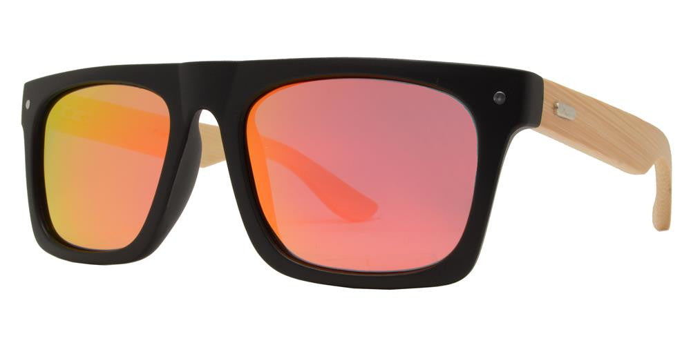 Wholesale - PL 2014 RVC - Polarized Bamboo Rectangular Flat Top with Color Mirror Lens Sunglasses - Dynasol Eyewear