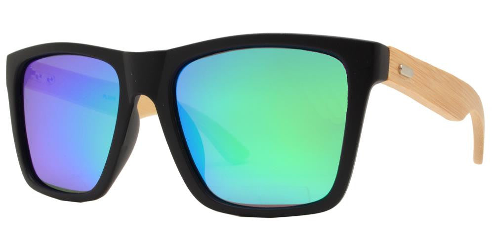 Wholesale - PL 2016 RVC - Polarized Bamboo Square Horn Rimmed with Color Mirror Lens Sunglasses - Dynasol Eyewear