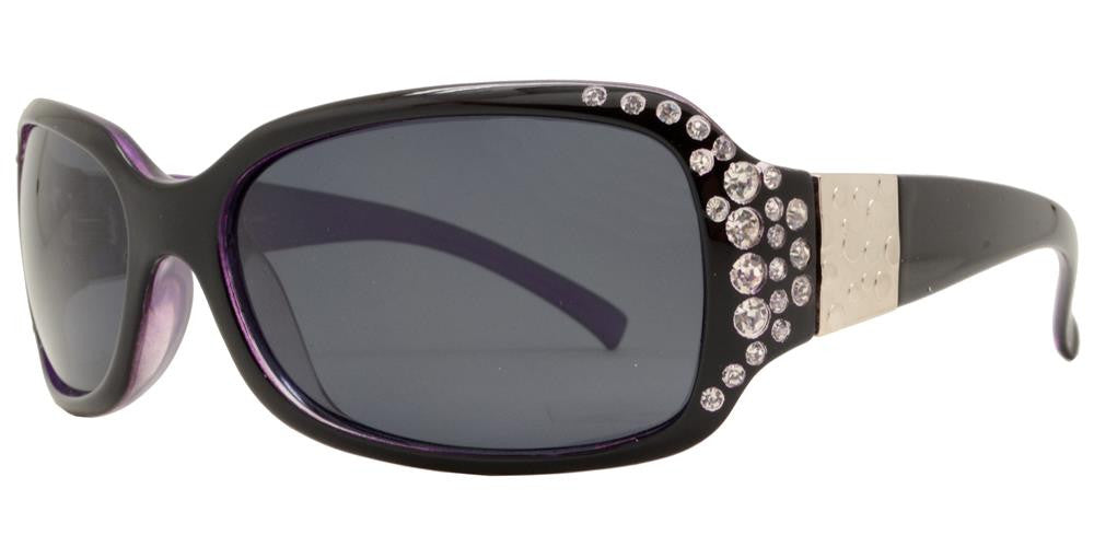 Wholesale - PL 7372 BX - Women's Rectangular Polarized Sunglasses with Rhinestones and Metal Accent - Dynasol Eyewear