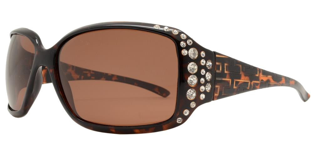 Wholesale - PL 7420 - Women's Polarized Square Sunglasses with Rhinestones and Pattern Temple - Dynasol Eyewear