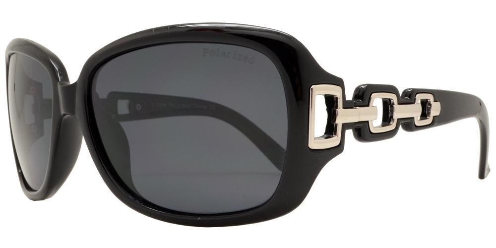 Wholesale - PL 7521 - Women's Square Polarized Sunglasses with Chain Detail Temple - Dynasol Eyewear