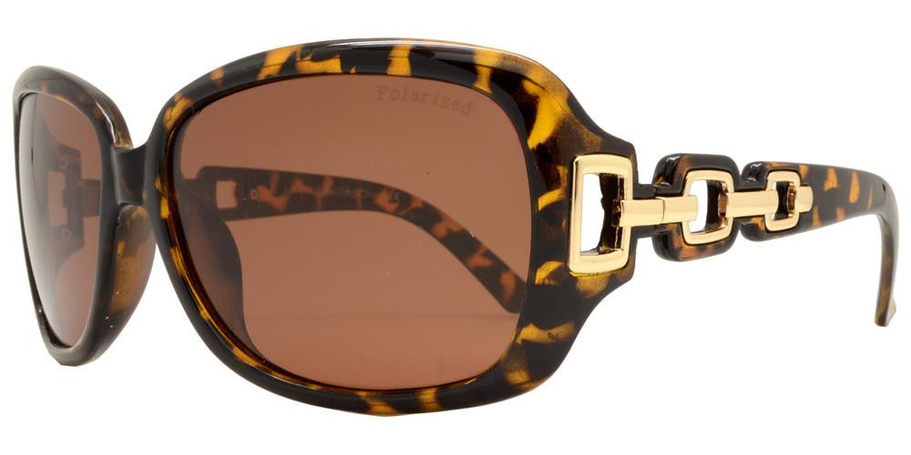 Wholesale - PL 7521 - Women's Square Polarized Sunglasses with Chain Detail Temple - Dynasol Eyewear