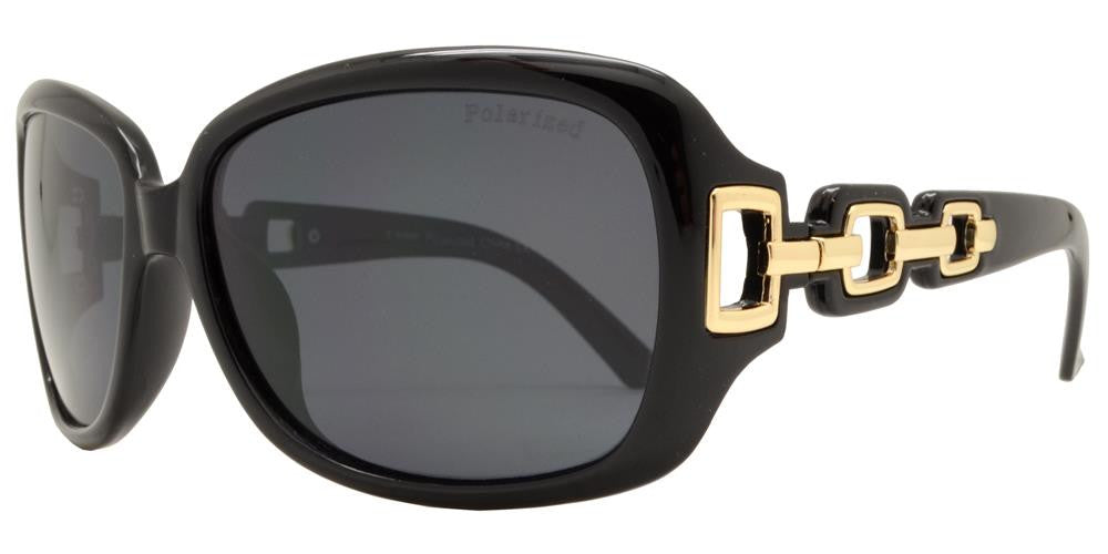 Wholesale - PL 7521 - Women's Square Polarized Sunglasses with Chain Detail Temple - Dynasol Eyewear