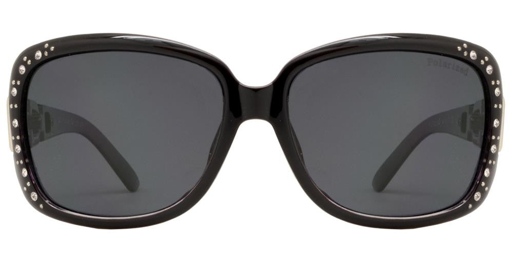 Wholesale - PL 7521 BX - Women's Square Polarized Sunglasses with Chain Detail Temple and Rhinestones - Dynasol Eyewear