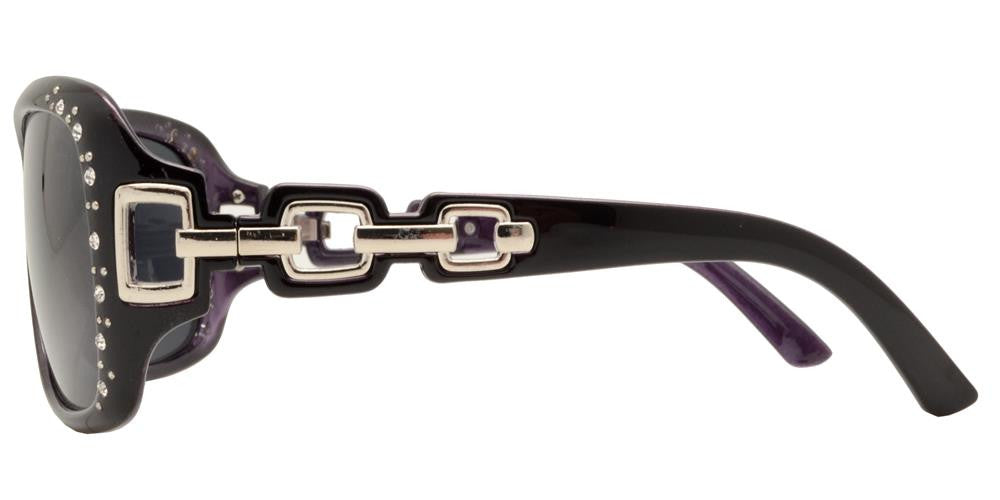 Wholesale - PL 7521 BX - Women's Square Polarized Sunglasses with Chain Detail Temple and Rhinestones - Dynasol Eyewear