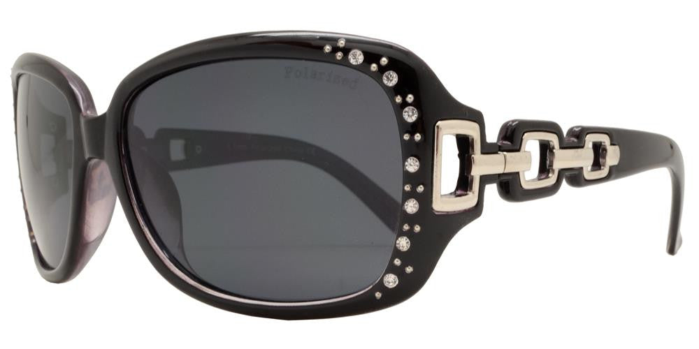 Wholesale - PL 7521 BX - Women's Square Polarized Sunglasses with Chain Detail Temple and Rhinestones - Dynasol Eyewear