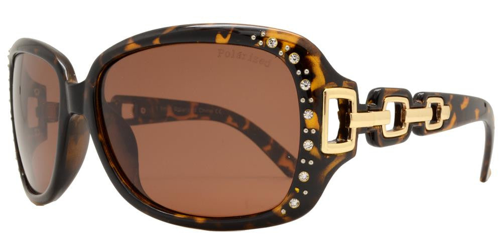 Wholesale - PL 7521 BX - Women's Square Polarized Sunglasses with Chain Detail Temple and Rhinestones - Dynasol Eyewear
