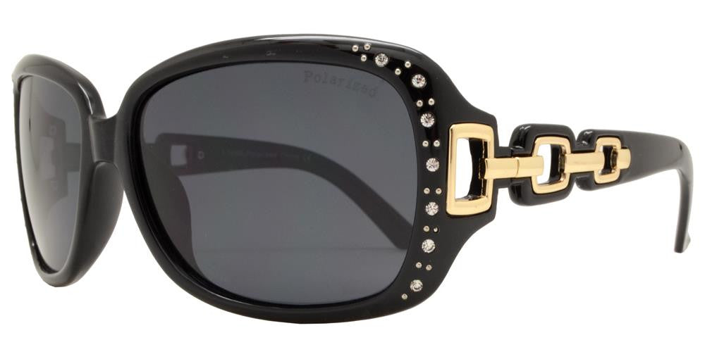 Wholesale - PL 7521 BX - Women's Square Polarized Sunglasses with Chain Detail Temple and Rhinestones - Dynasol Eyewear