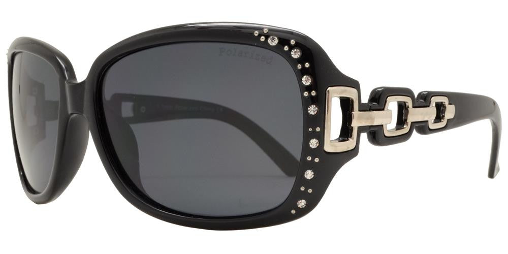 Wholesale - PL 7521 BX - Women's Square Polarized Sunglasses with Chain Detail Temple and Rhinestones - Dynasol Eyewear