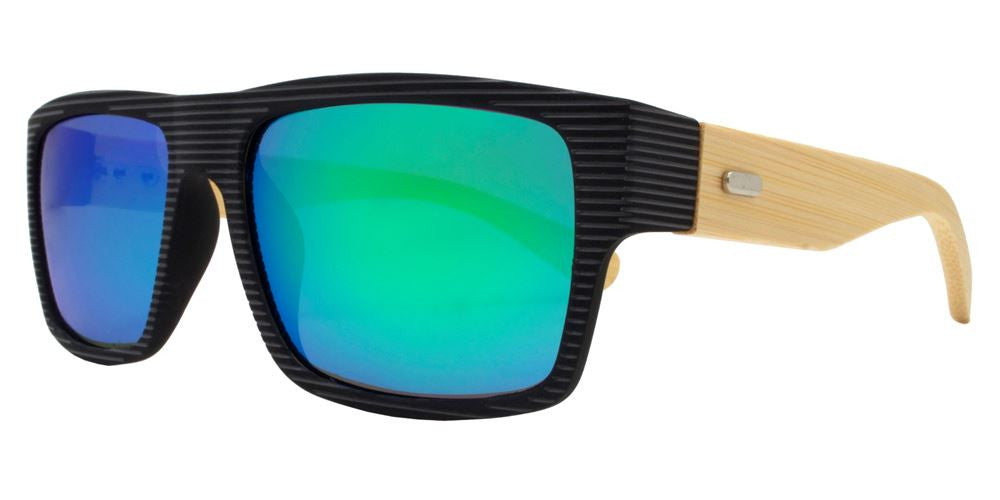 Wholesale - PL 7875 RVC - Rectangular Rigid Frame Flat Top Bamboo Polarized Sunglasses with Color Mirror Lens - Dynasol Eyewear