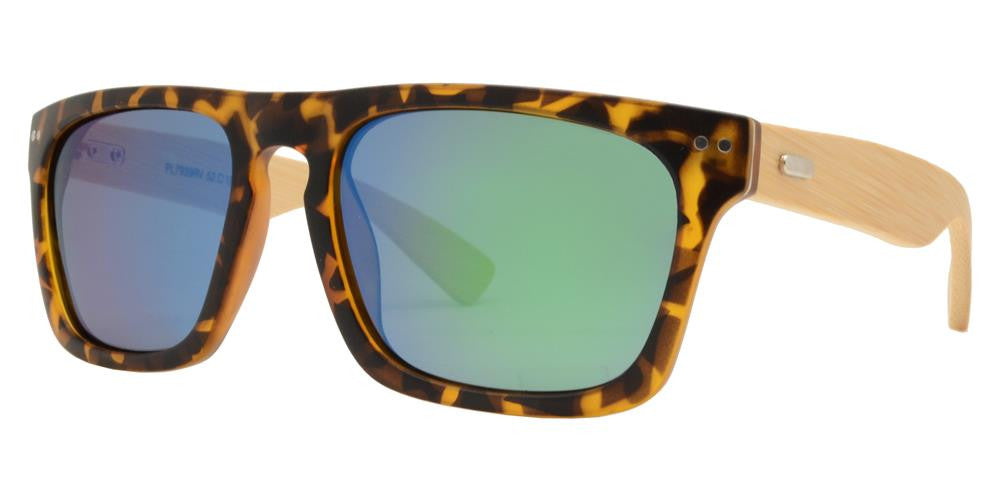 Wholesale - PL 7939 RVC - Square Flat Top Bamboo Polarized Sunglasses with Keyhole Bridge and Color Mirror Lens - Dynasol Eyewear