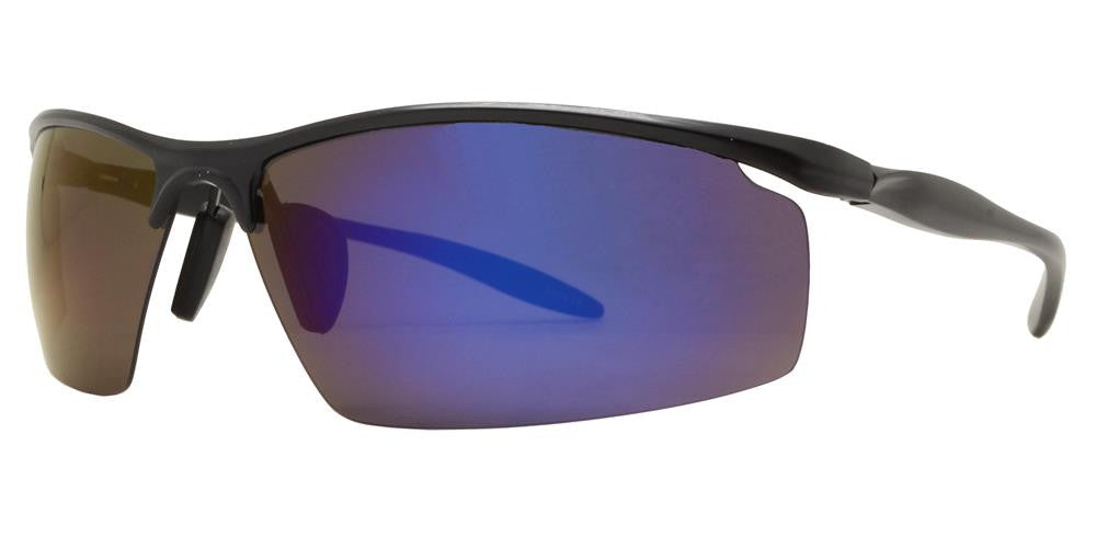 Wholesale - PL 982 RVC - Aluminum Rectangular Half Rimmed Sports Rimless Polarized Sunglasses with Color Mirror Lens - Dynasol Eyewear