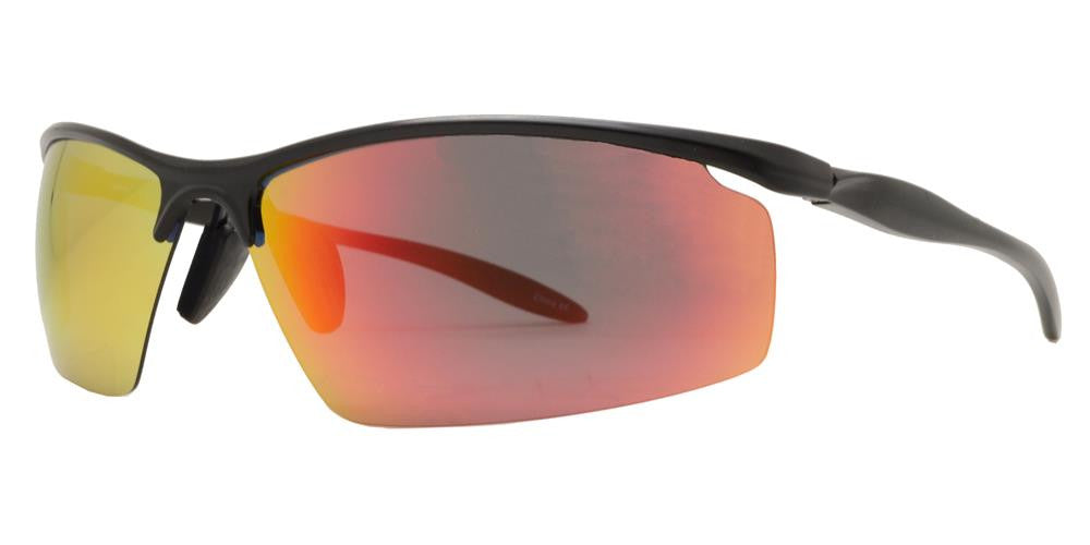 Wholesale - PL 982 RVC - Aluminum Rectangular Half Rimmed Sports Rimless Polarized Sunglasses with Color Mirror Lens - Dynasol Eyewear