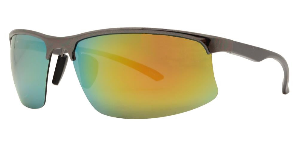 Wholesale - PL 983 RVC - Aluminum Rectangular Half Rimmed Sports Rimless Polarized Sunglasses with Color Mirror Lens - Dynasol Eyewear