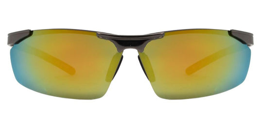 Wholesale - PL 984 RVC - Aluminum Rectangular Half Rimmed Sports Rimless Polarized Sunglasses with Color Mirror Lens - Dynasol Eyewear