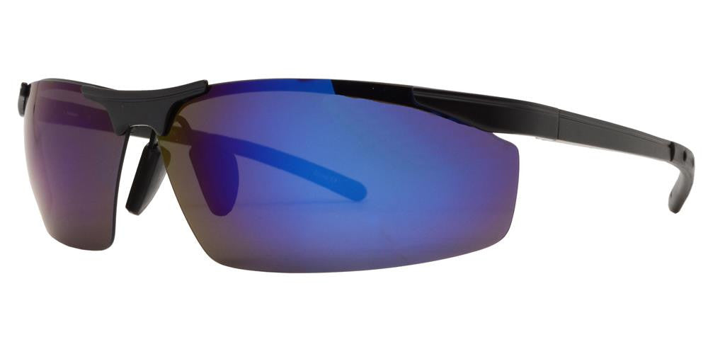 Wholesale - PL 984 RVC - Aluminum Rectangular Half Rimmed Sports Rimless Polarized Sunglasses with Color Mirror Lens - Dynasol Eyewear