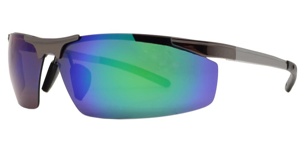 Wholesale - PL 984 RVC - Aluminum Rectangular Half Rimmed Sports Rimless Polarized Sunglasses with Color Mirror Lens - Dynasol Eyewear