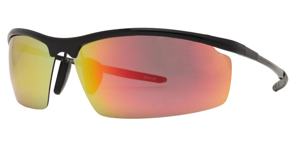 Wholesale - PL 985 RVC - Aluminum Rectangular Half Rimmed Sports Rimless Polarized Sunglasses with Color Mirror Lens - Dynasol Eyewear