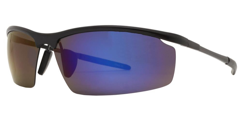 Wholesale - PL 985 RVC - Aluminum Rectangular Half Rimmed Sports Rimless Polarized Sunglasses with Color Mirror Lens - Dynasol Eyewear