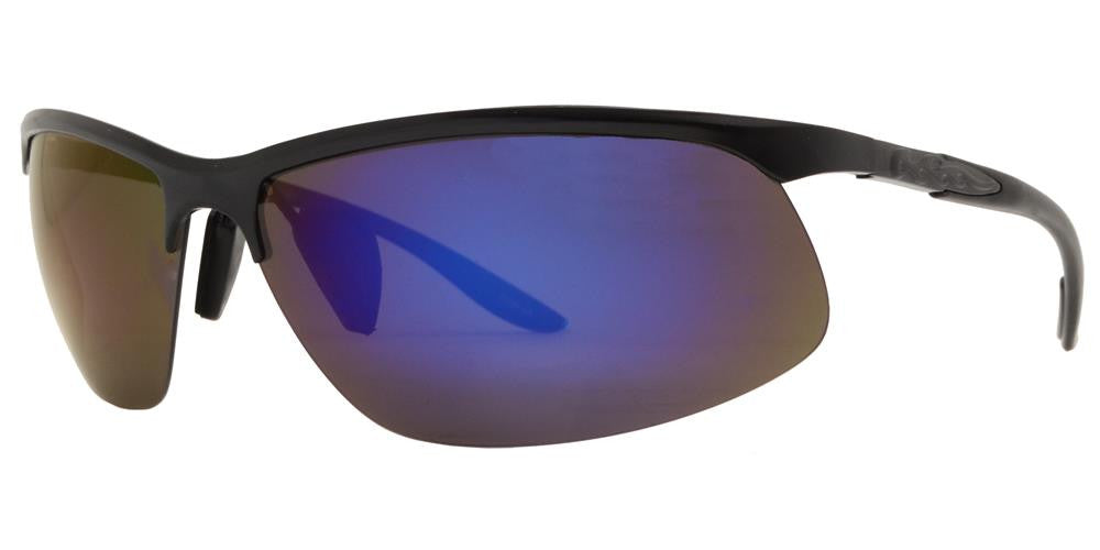 Lot of 12 - Aluminum Rectangular Half Rimmed Sports Rimless Polarized Sunglasses with Color Mirror Lens - PL 986 RVC