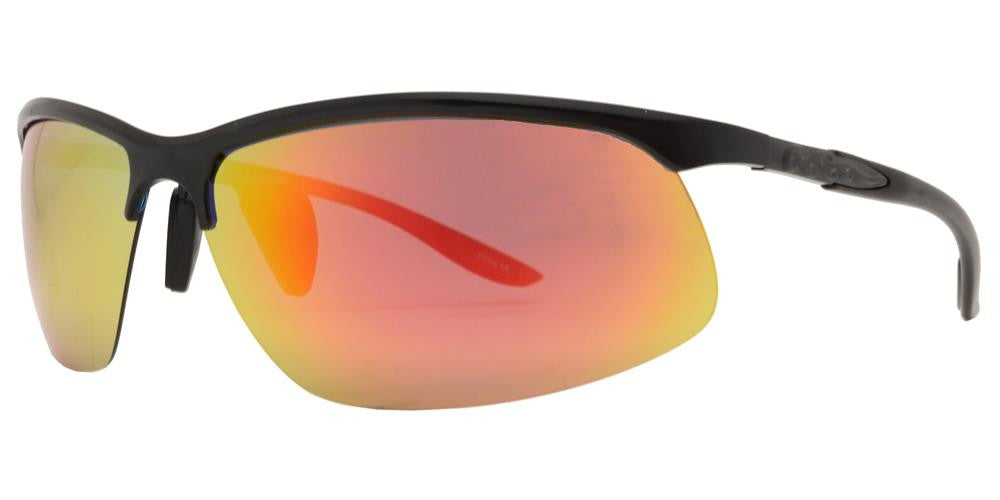 Wholesale - PL 986 RVC - Aluminum Rectangular Half Rimmed Sports Rimless Polarized Sunglasses with Color Mirror Lens - Dynasol Eyewear
