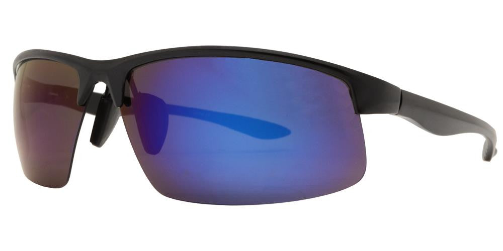 Wholesale - PL 987 RVC - Aluminum Rectangular Half Rimmed Sports Rimless Polarized Sunglasses with Color Mirror Lens - Dynasol Eyewear