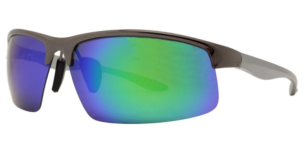 Wholesale - PL 987 RVC - Aluminum Rectangular Half Rimmed Sports Rimless Polarized Sunglasses with Color Mirror Lens - Dynasol Eyewear