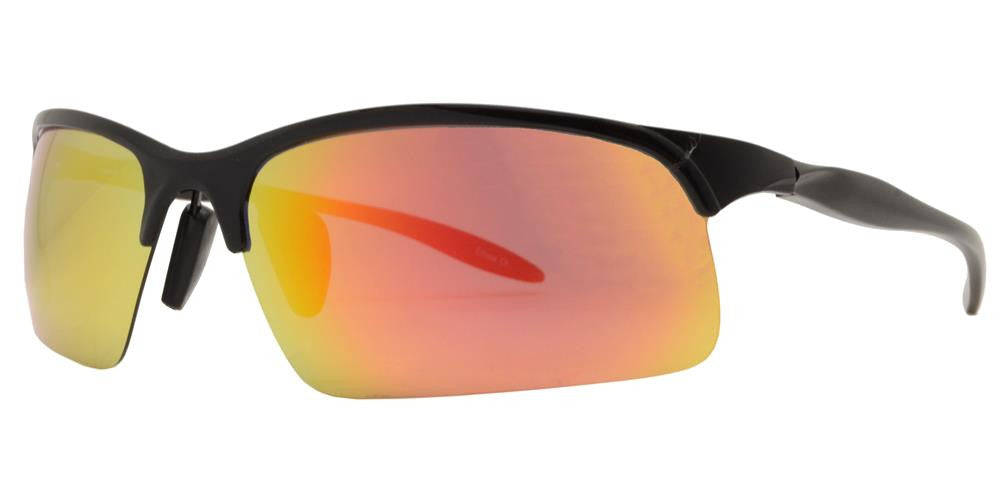 Wholesale - PL 988 RVC - Aluminum Rectangular Half Rimmed Sports Rimless Polarized Sunglasses with Color Mirror Lens - Dynasol Eyewear