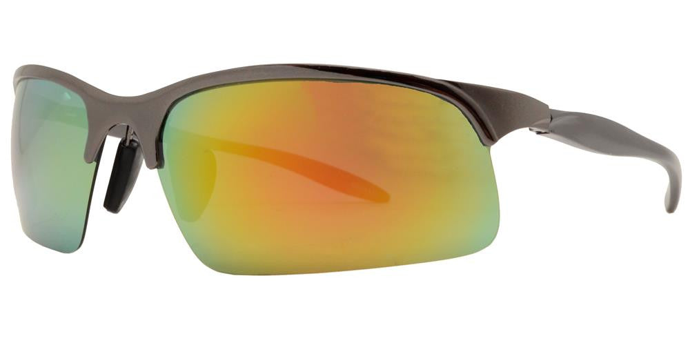 Wholesale - PL 988 RVC - Aluminum Rectangular Half Rimmed Sports Rimless Polarized Sunglasses with Color Mirror Lens - Dynasol Eyewear
