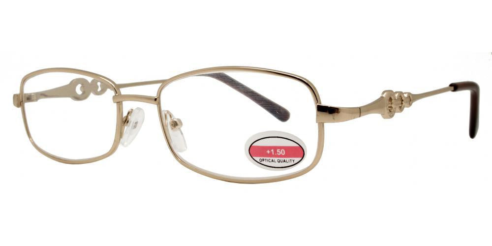 Wholesale - RS 1203 - Oval Frame Chain Detail on Temple Metal Reading Glasses - Dynasol Eyewear