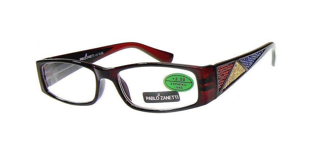 Wholesale - RS 1444 - Rectangular Frame with Geometric Glitter Plastic Reading Glasses - Dynasol Eyewear