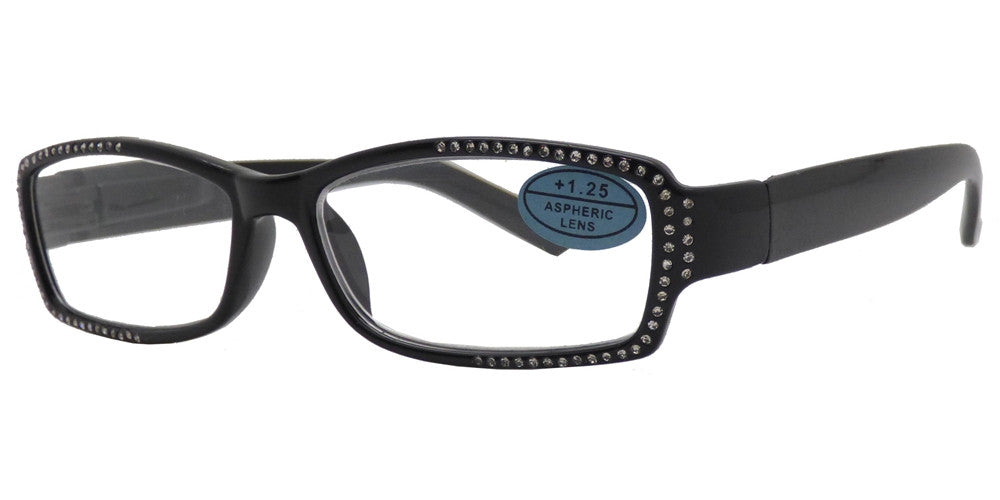 Wholesale - RS 1477 - Rectangular Rhinestones Embellished Plastic Reading Glasses - Dynasol Eyewear
