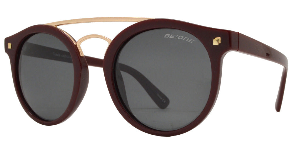 Wholesale - PL Travis - Polarized Round Brow Bar Plastic Sunglasses - Dynasol Eyewear