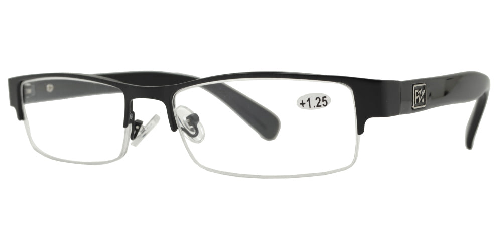RS 1266 +1.75 Black - Horn Rimmed Half Frame Metal Reading Glasses