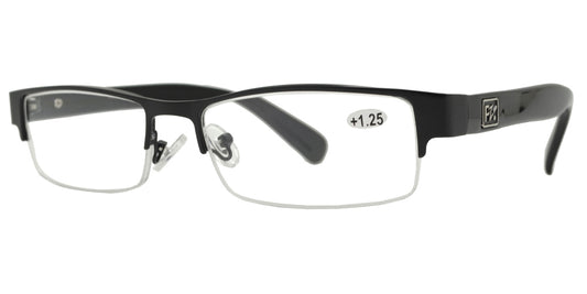 RS 1266 +1.25 Black - Horn Rimmed Half Frame Metal Reading Glasses