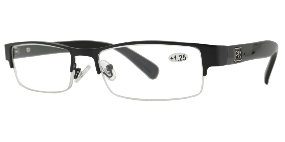 RS 1266 +1.25 Black - Horn Rimmed Half Frame Metal Reading Glasses