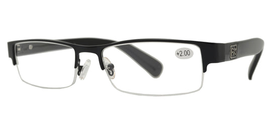 RS 1266 +1.25 Matte Black - Horn Rimmed Half Frame Metal Reading Glasses