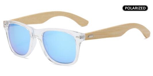 PL 7110 Clear RVC Bamboo - Polarized Bamboo Temple Sunglasses Color Mirror Polycarbonate Lens
