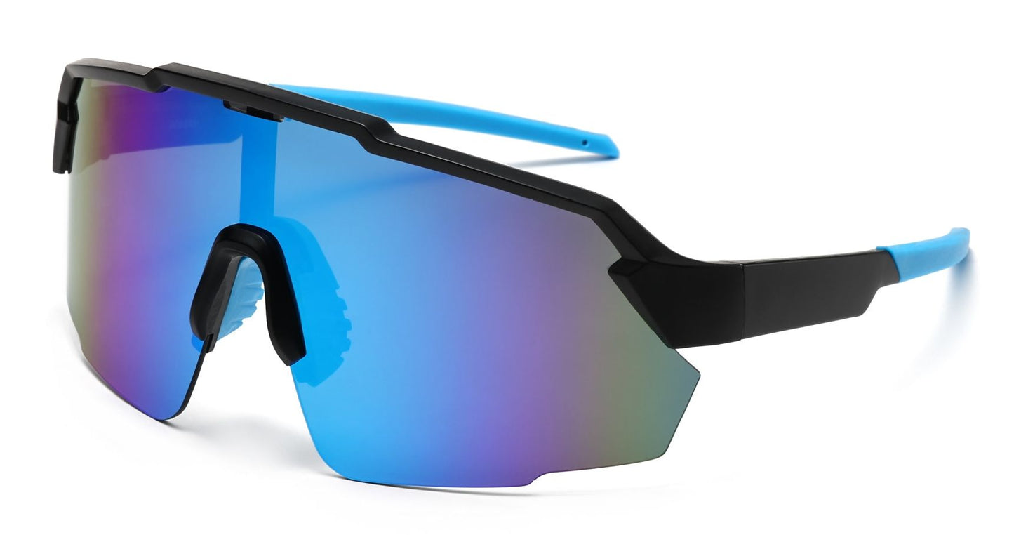 9058 RVC - Semi Rimless Color Mirror One Piece Shield Lens Sports Sunglasses