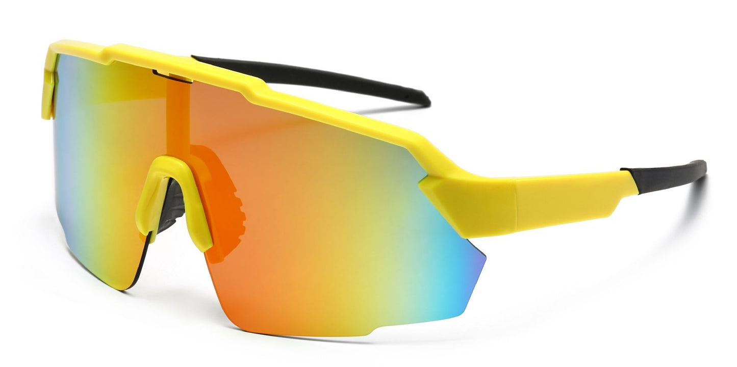 9058 RVC - Semi Rimless Color Mirror One Piece Shield Lens Sports Sunglasses