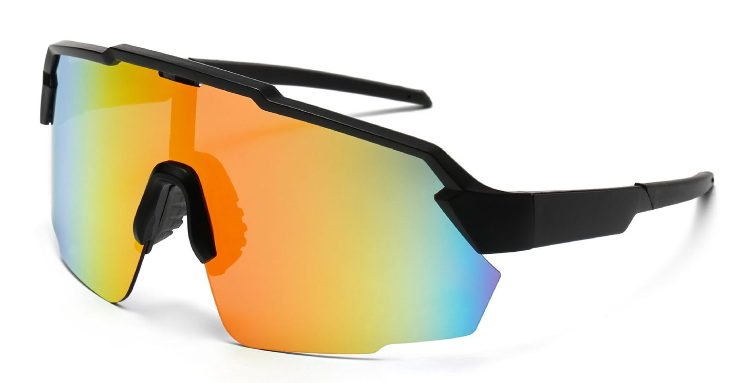 9058 RVC - Semi Rimless Color Mirror One Piece Shield Lens Sports Sunglasses