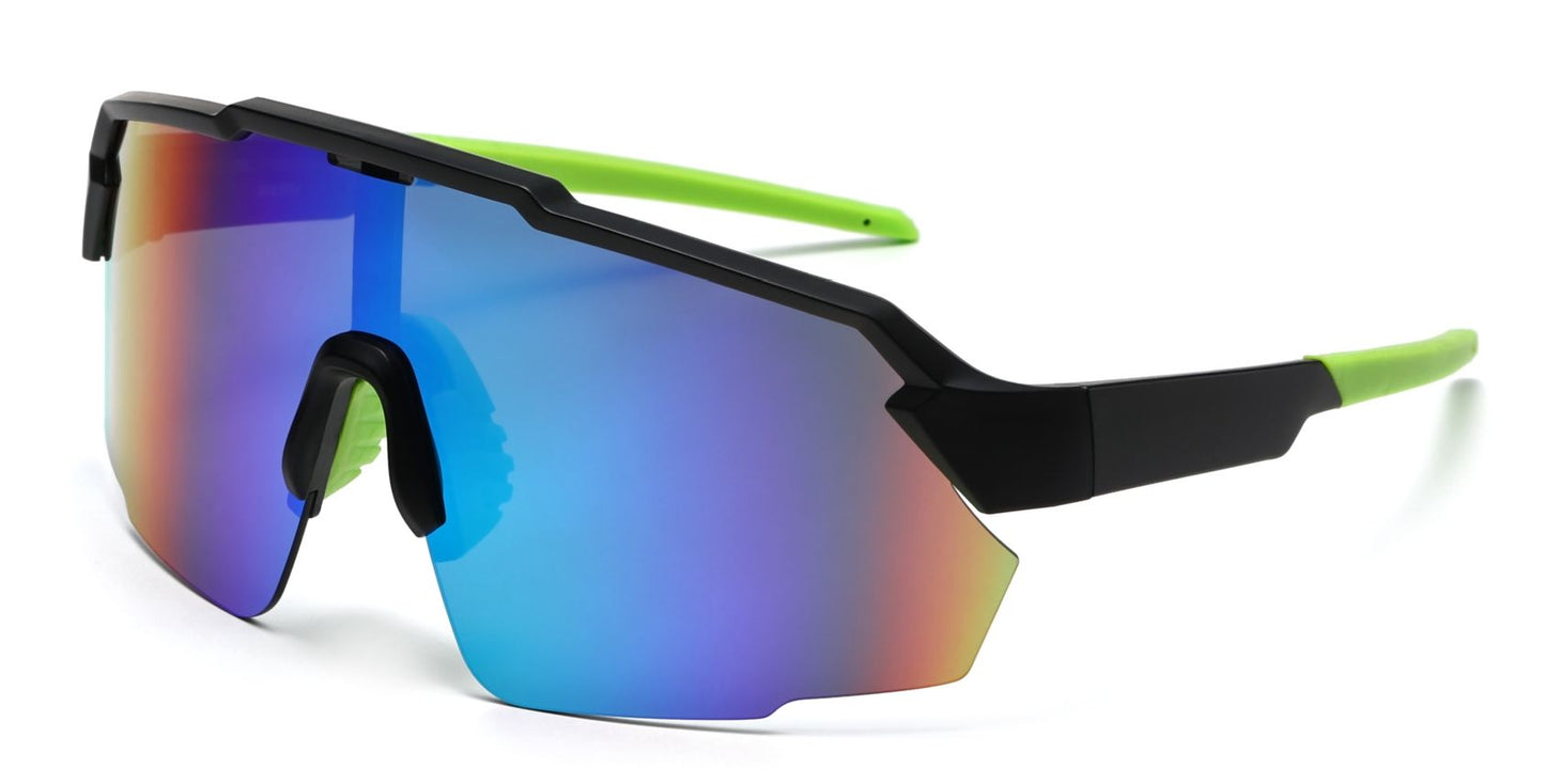 9058 RVC - Semi Rimless Color Mirror One Piece Shield Lens Sports Sunglasses
