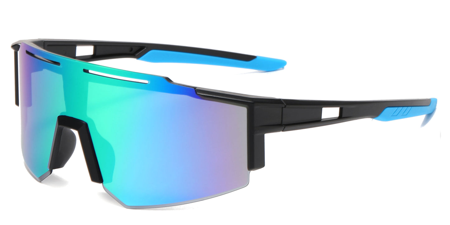 2687 - Semi Rimless Color Mirror One Piece Shield Lens Sports Sunglasses