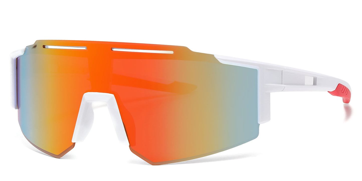 2687 - Semi Rimless Color Mirror One Piece Shield Lens Sports Sunglasses