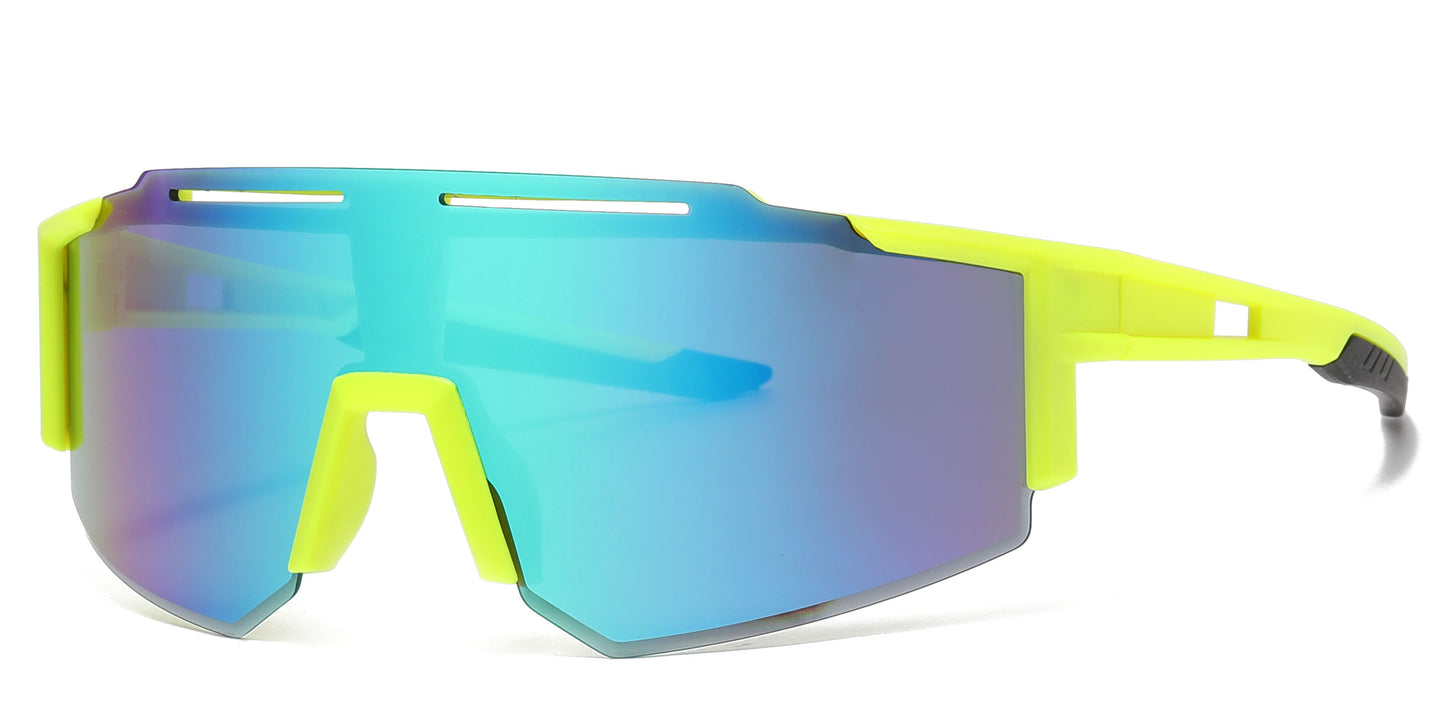 2687 - Semi Rimless Color Mirror One Piece Shield Lens Sports Sunglasses