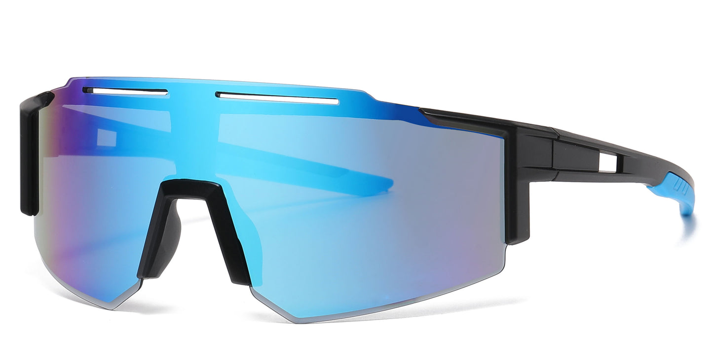 2687 - Semi Rimless Color Mirror One Piece Shield Lens Sports Sunglasses