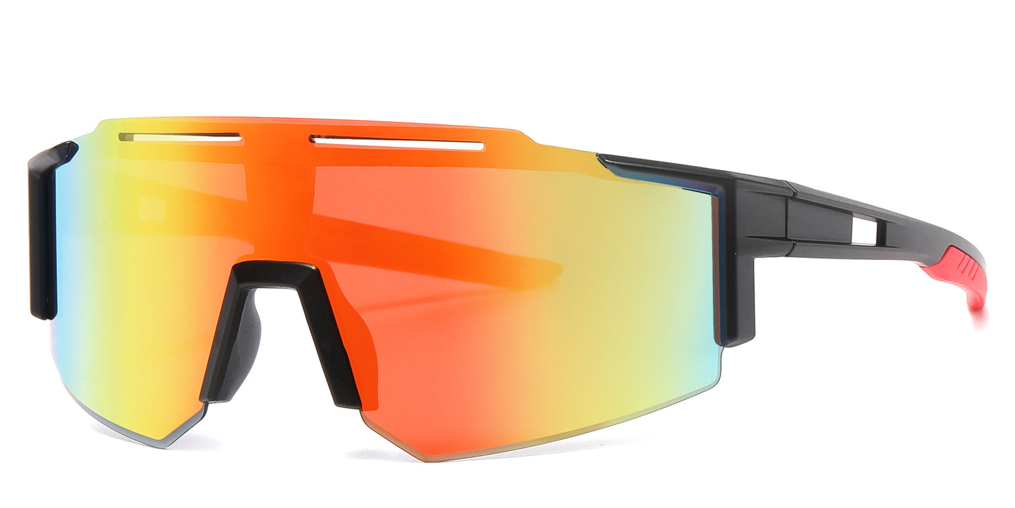 2687 - Semi Rimless Color Mirror One Piece Shield Lens Sports Sunglasses